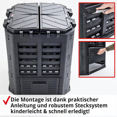 HECHT Thermokomposter aus Kunststoff – Schnellkomposter mit praktisches Stecksystem – Robuster & hoc