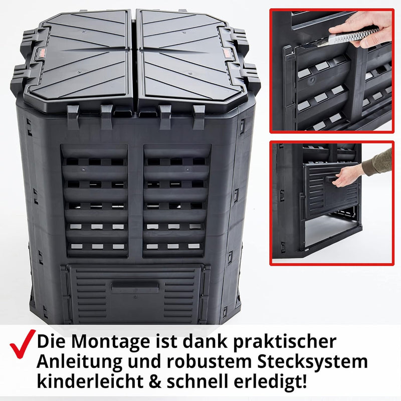 HECHT Thermokomposter aus Kunststoff – Schnellkomposter mit praktisches Stecksystem – Robuster & hoc