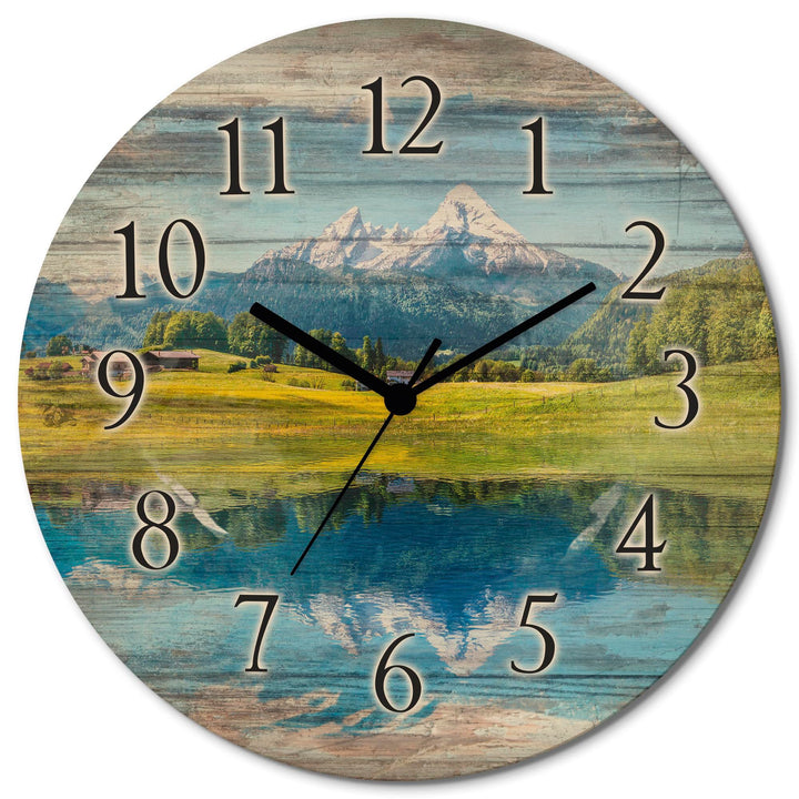 ARTLAND Wanddeko Wanduhr ohne Tickgeräusche aus Holz Funkuhr lautlos rund Ø 30 cm Landschaft in den