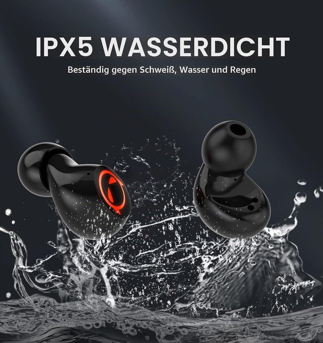 Kabellose Bluetooth-Kopfhörer, IPX5 wasserdichte kabellose Ohrhörer Touch Eingebautes Mikrofon Noise