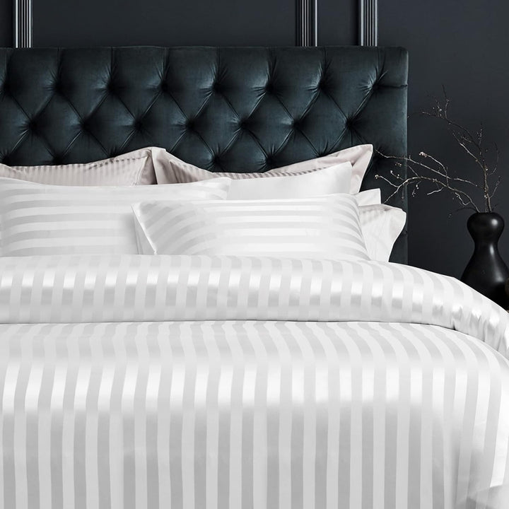 Damier Bettwäsche 220x240cm Weiss Satin glänzend Seidig Bettbezug Set 3 TLG Uni einfarbig Luxus Glan