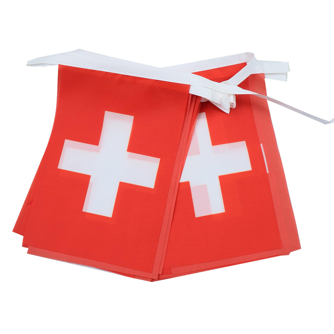 AZ FLAG FAHNENKETTE Schweiz 12 Meter mit 20 flaggen 45x30cm- HELVETISCHE Girlande Flaggenkette 30 x