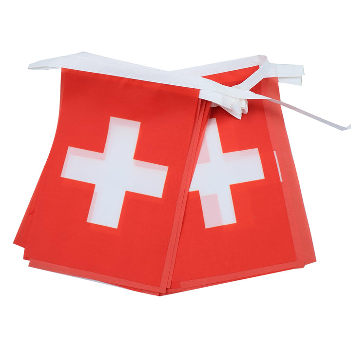 AZ FLAG FAHNENKETTE Schweiz 12 Meter mit 20 flaggen 45x30cm- HELVETISCHE Girlande Flaggenkette 30 x