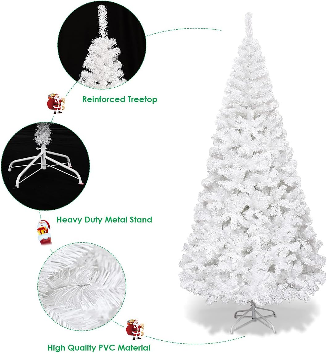 RELAX4LIFE Weisser künstlicher Weihnachtsbaum 150/180/210/240cm, Tannenbaum Christbaum, inkl. Metall