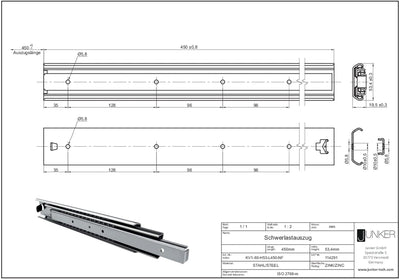 SOTECH 1 Paar Vollauszüge 114292 Höhe 53,4 mm, Länge 450 mm Schubladen Führung mit 110 Kg Tragkraft