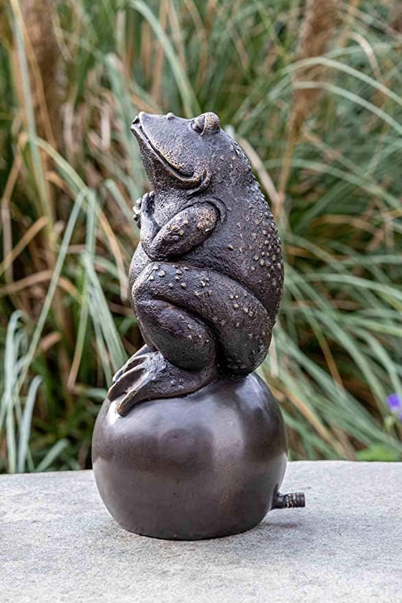IDYL Bronze-Skulptur Frosch auf Einer Kugel | 34x15x16 cm | Tierfigur aus Bronze handgefertigt | Gar