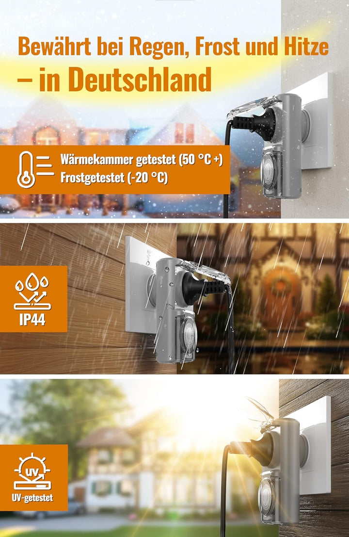 4smile Zeitschaltuhr Aussenbereich, 2er Set - Mechanische IP44 Zeitschaltuhr Steckdose Outdoor mit h