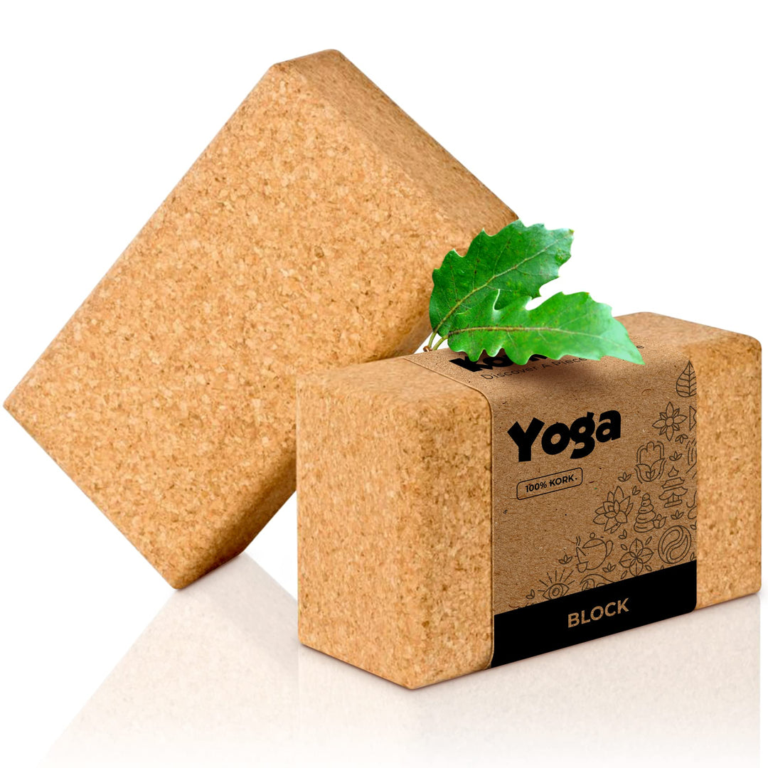 Yoga-Block Kork einzeln oder Set [1er oder 2er-Set] - 100% Naturkork | Hatha Kork Klotz Yoga, ökolog