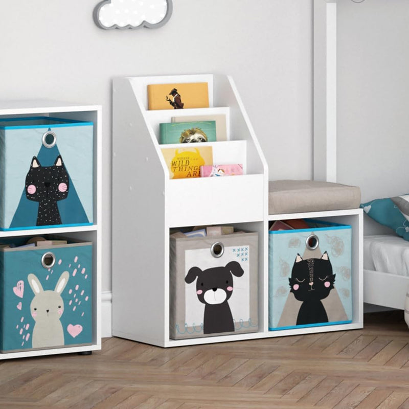 Vicco Kinderregal Luigi, Weiss, 72 x 79 cm Mini, mit 2 Faltboxen Opt.4 Weiss 72x79 mit Faltboxen Hun