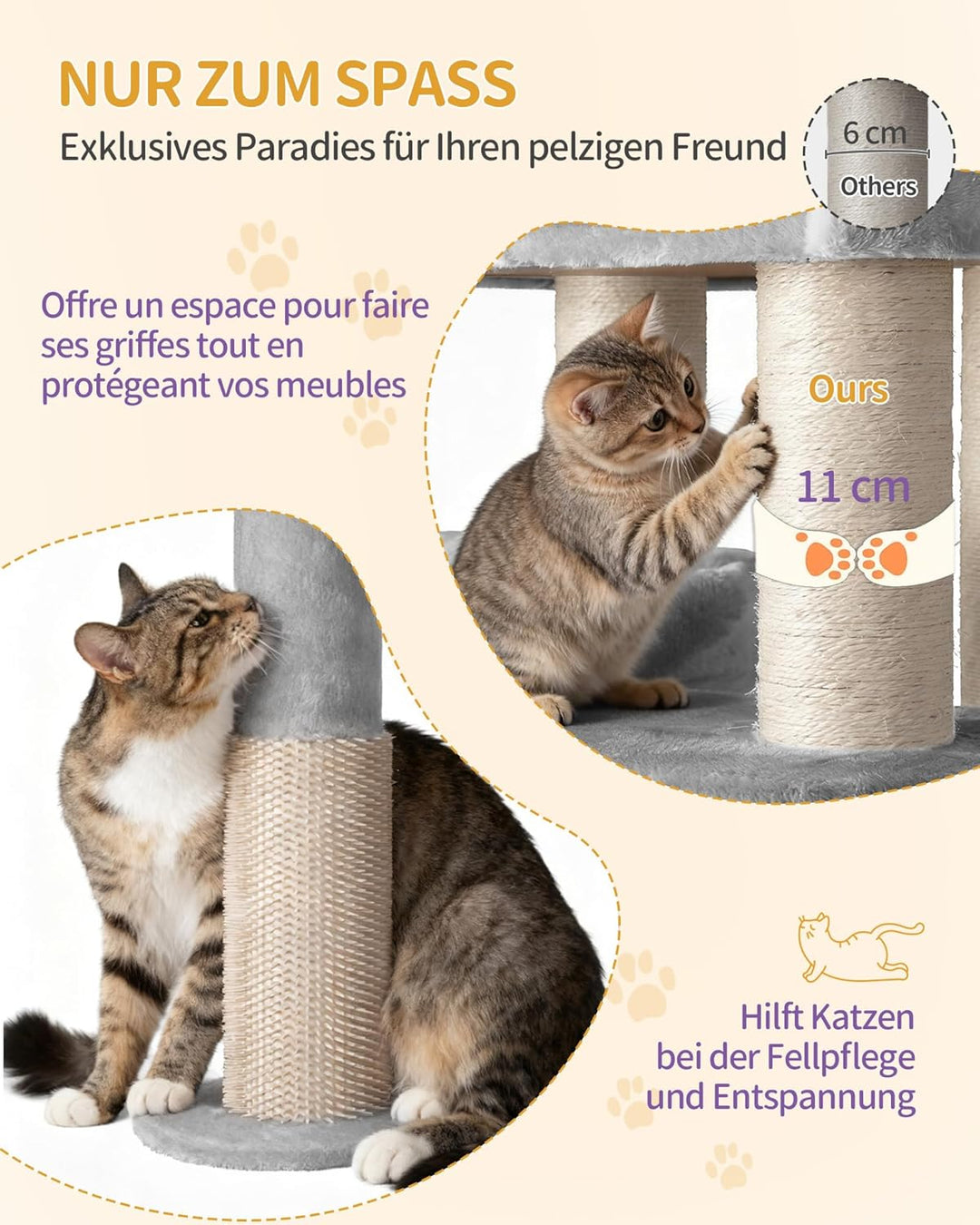 Hzuaneri Kratzbaum, 163 cm Katzenbaum, 11 cm d Dicke Sisalstämme, für Grosse Katze, 2 Höhlen, Geräum