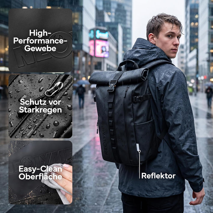 NEOLYMP Rucksack Herren &amp; Damen - wasserdichter Rolltop Backpack mit grossem Laptopfach, Wet Case &amp;
