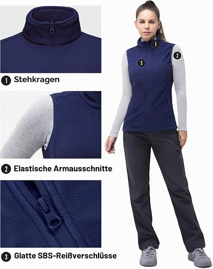 33,000ft Damen Fleece Weste Jacke Standkragen Ultraleicht Outdoor Westen Tops mit Taschen Reissversc