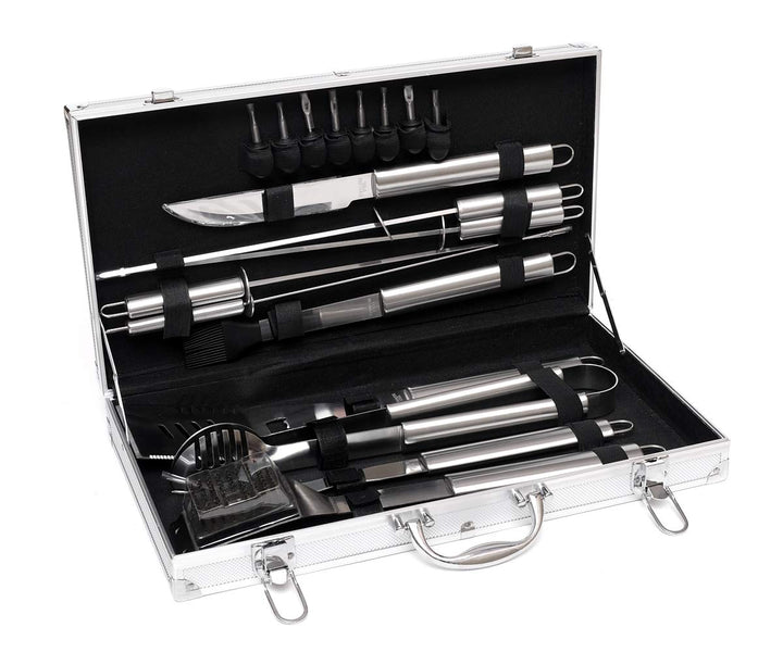 BBQ Grill Set Grillkoffer Küchenhelfer Set Edelstahl Rostfrei 18-teilig mit Koffer Küchenhelfer (Gra