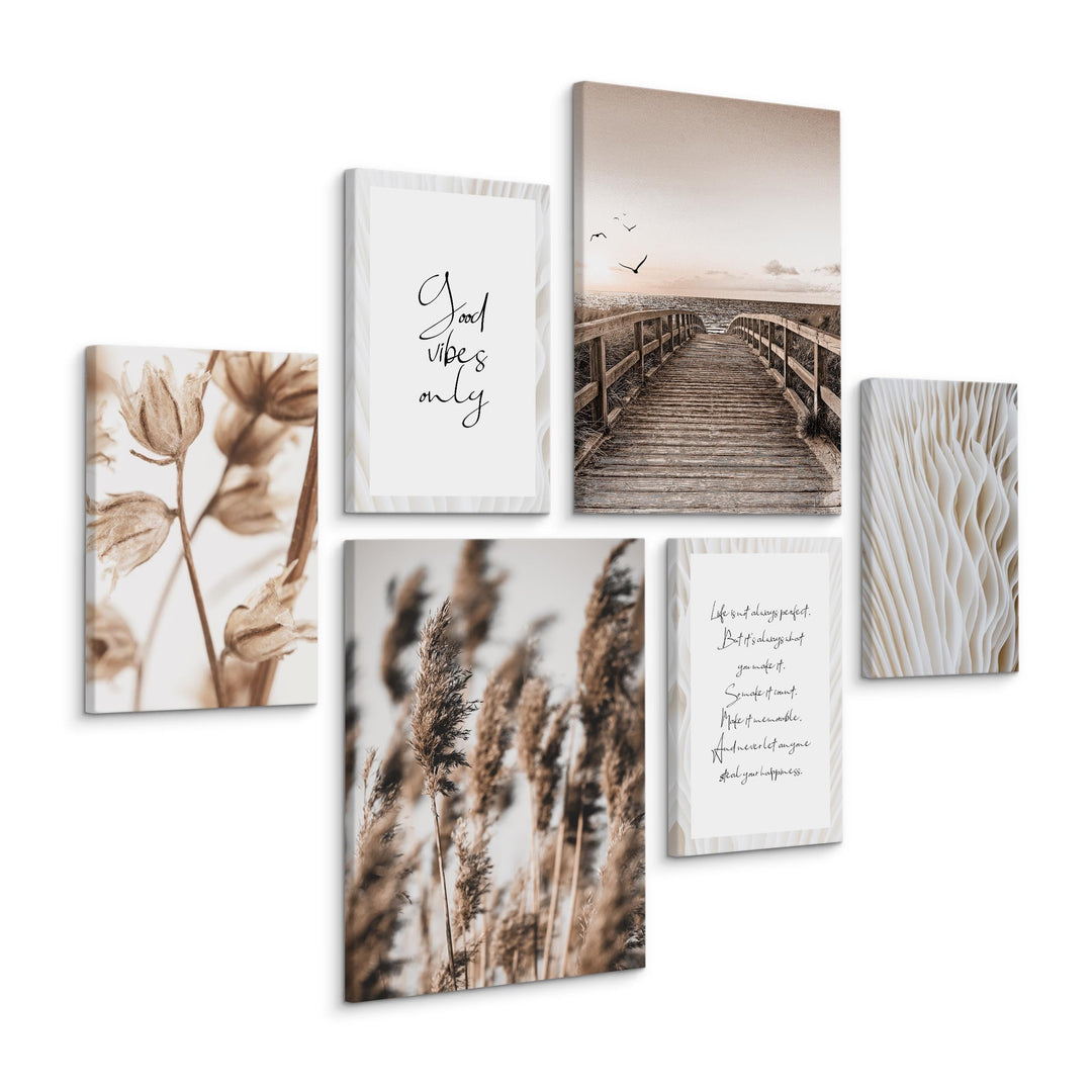 Muralo - Wandbilder Set - Leinwand Bilder Set Aufhängefertig in Boho Stil - das Leinwandbilder Set -