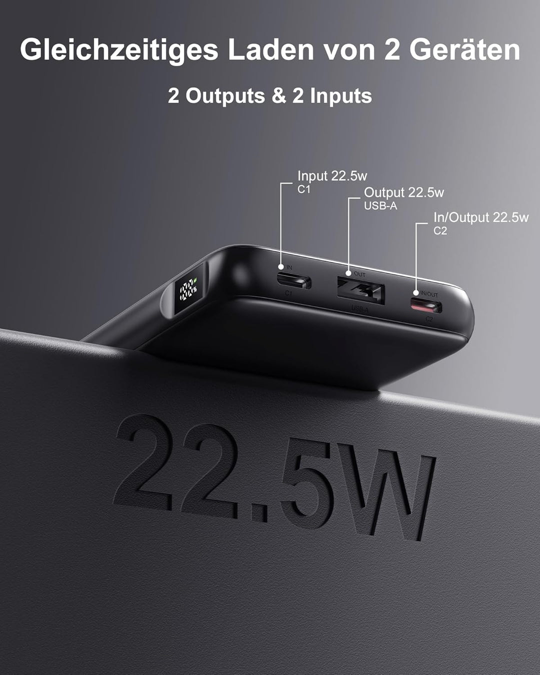 ANSODY 22.5W Powerbank 10000mAh 2 Stück, Akkupack Klein Aber Stark, LED Display kompatibel Externe h
