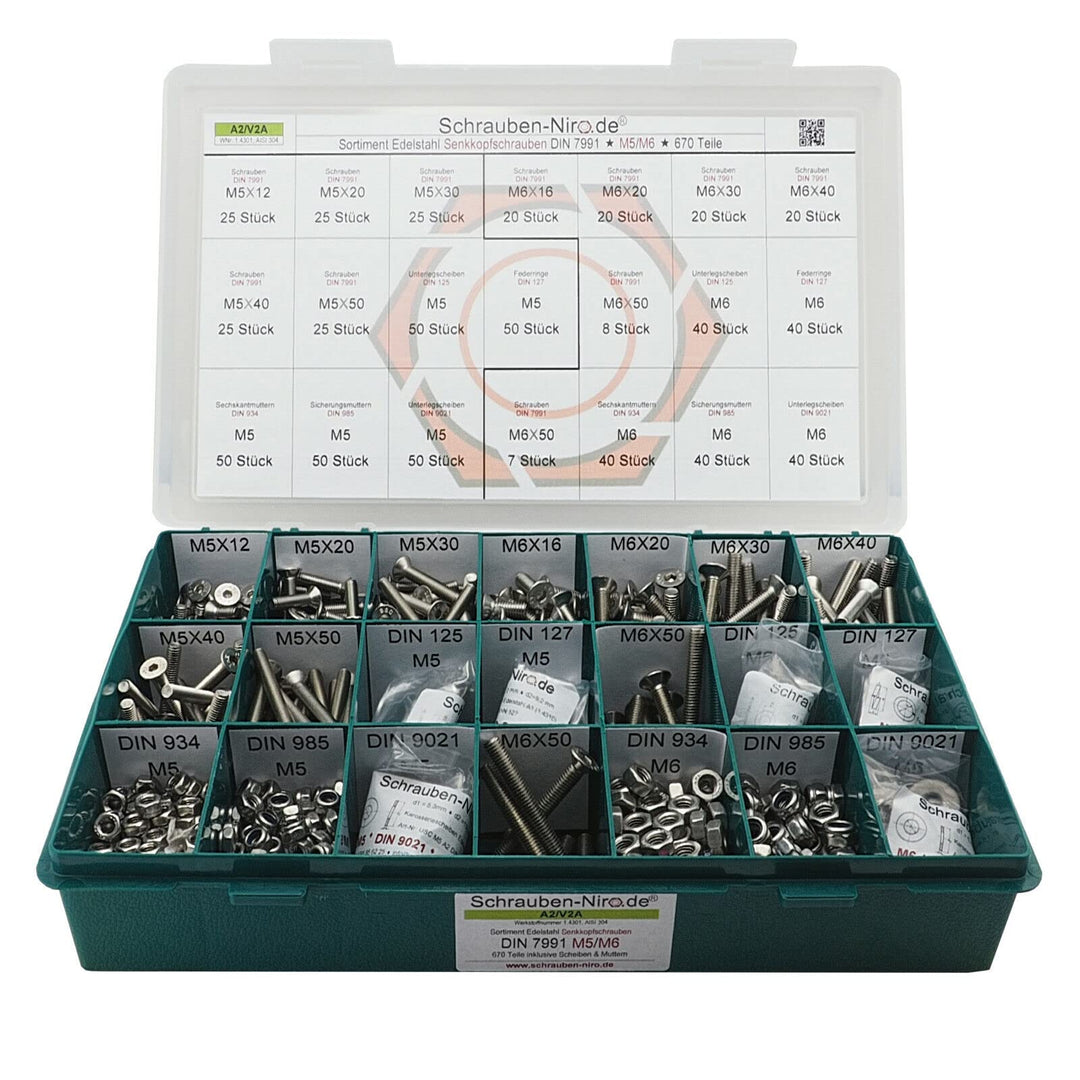 Sortiment M5 + M6 DIN 7991 (ISO 10642) Edelstahl A2 (V2A) Senkschrauben (Innensechskant) - Set beste