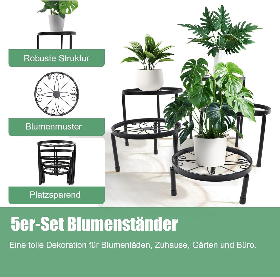 iMeshbean Blumenständer aus Metall 5 Stück, Pflanzenständer für Innen Aussen, Mehrzweck Blumentreppe