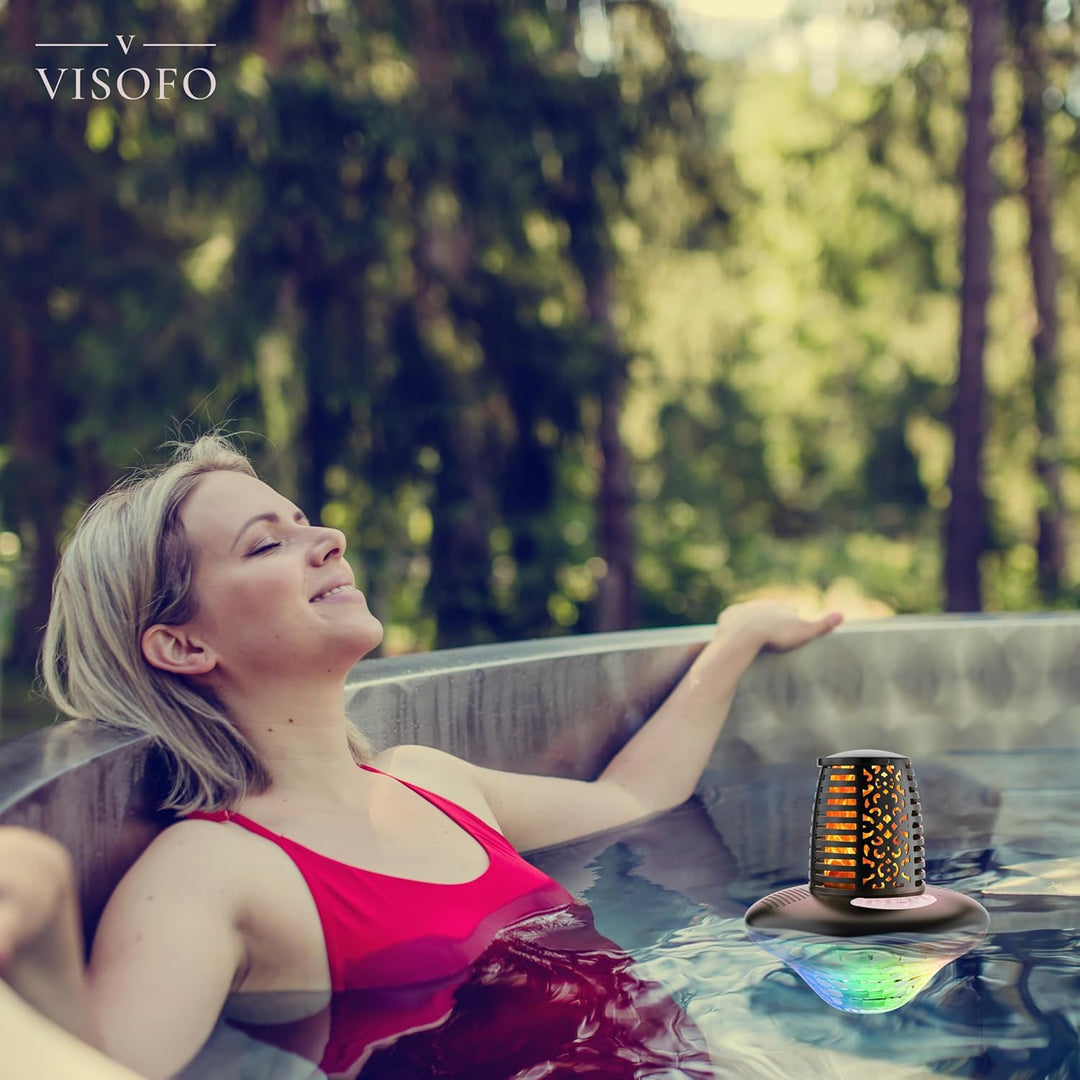 VISOFO Schwimmender Bluetooth-Pool-Lautsprecher mit Lichtern | Poolzubehör über dem Boden und im Erd
