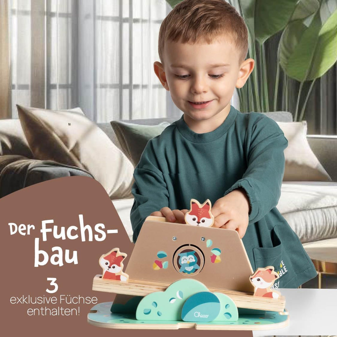 Chicco, Holzspielzeug, Der Fuchsbau, Montessori-Spiel, 3 Exklusive Figuren, Balance-Aktivitäten, Ent