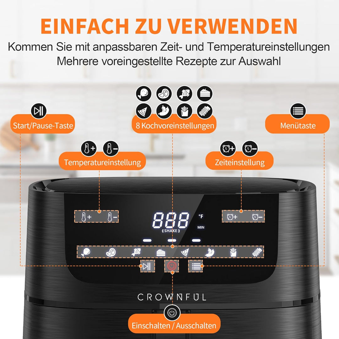 CROWNFUL Luftfritteuse 6.5L, 7QT Heissluftfriteuse elektrische 12 in 1 Öllose Herd , Heissluft Fritt