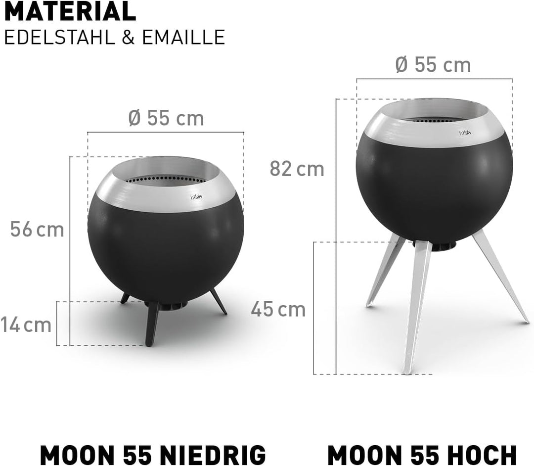 höfats - Moon 55 rauchfreie Feuerschale mit niedrigem Fuss aus Edelstahl - emaillierter raucharmer F