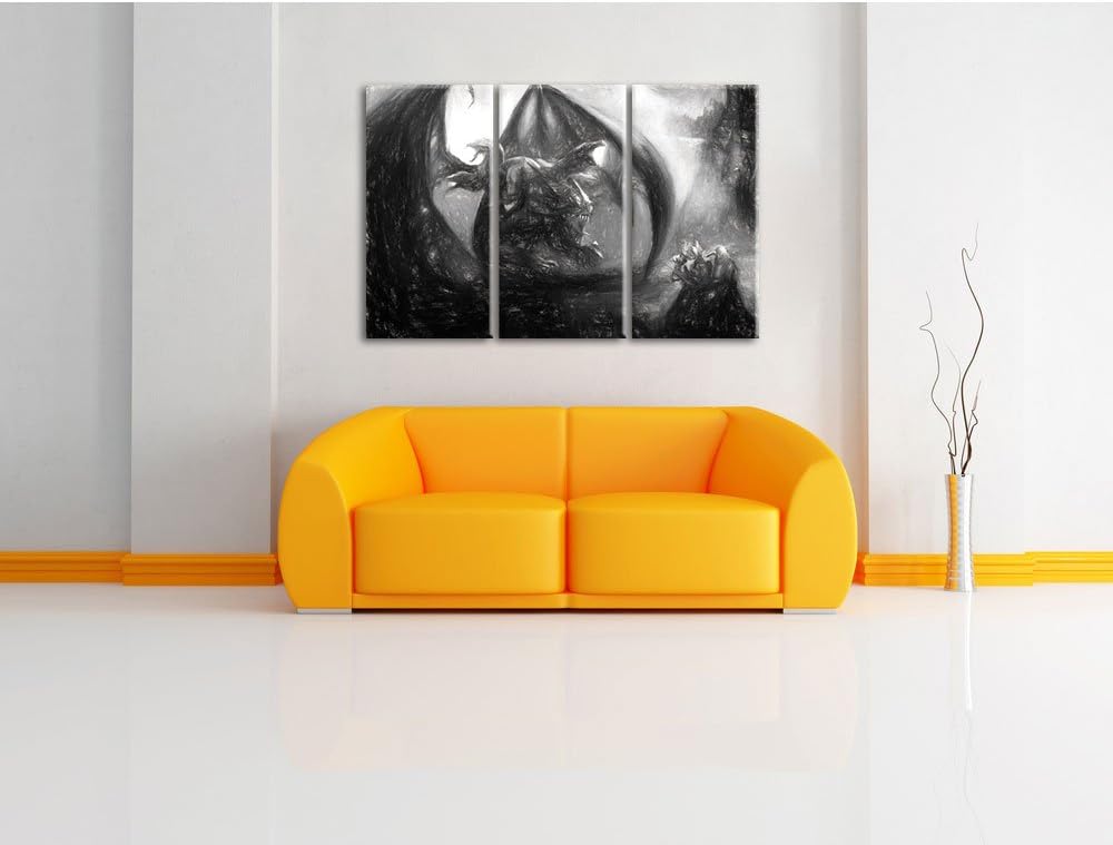 Pixxprint Drachen Schlangen / 3-Teilig/Gesamtmass 120cm Leinwandbild bespannt auf Holzrahmen/Wandbil