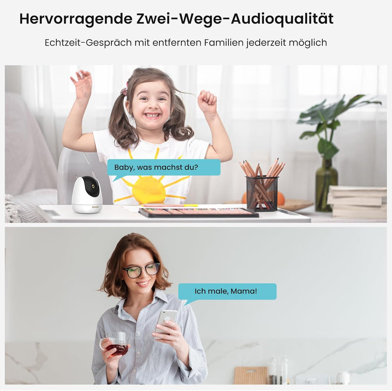 Tenda 2K+ 4MP Überwachungskamera Innen 360° schwenkbare IP Kamera mit 2-Wege-Audio, 2560 x 1440p Auf