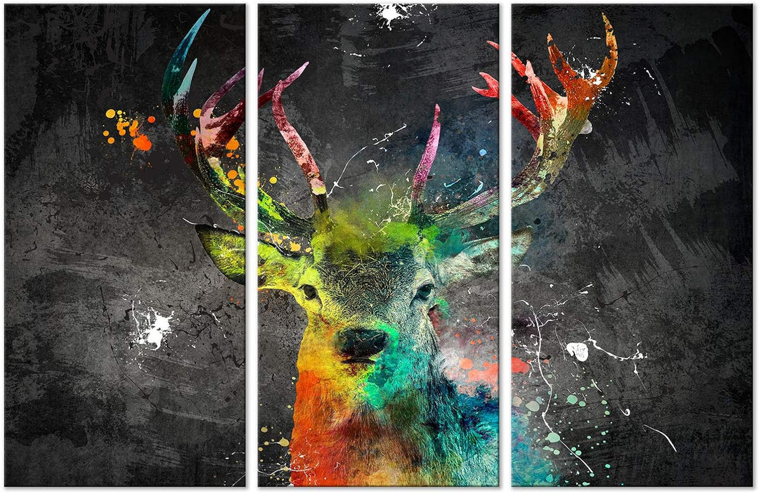 murando - Bilder Hirsch 120x80 cm Vlies Leinwandbild 3 Teilig Kunstdruck modern Wandbilder XXL Wandd