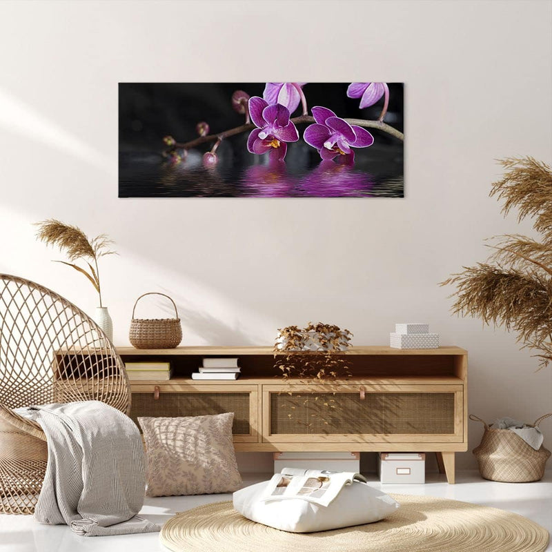 Wandbilder Dekoration Wohnzimmer Asien exotisch orchidee blume Panorama Bilder auf Leinwand 120x50cm