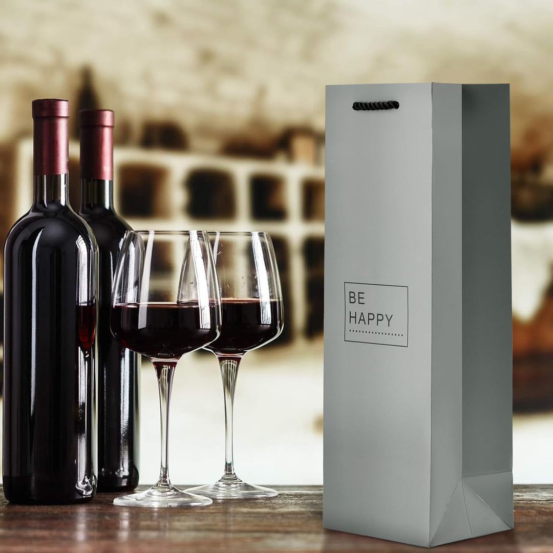 10 Flaschentüten Geschenktüten für Weingeschenke wie Wein Prosecco und Champagner Be Happy Hellgrau,