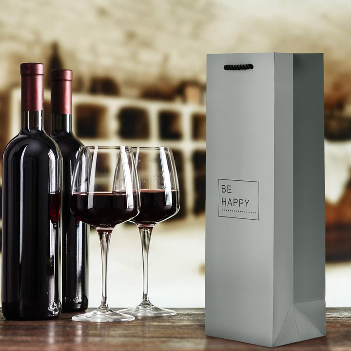 10 Flaschentüten Geschenktüten für Weingeschenke wie Wein Prosecco und Champagner Be Happy Hellgrau,