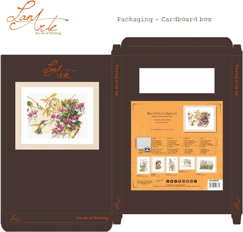 Lanarte Zählmusterpackung Fuchsie & Kolibri Zählstoff Kreuzstichpackung, Baumwolle, Mehrfarbig, 38 x