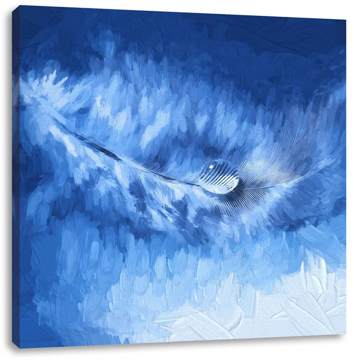 Pixxprint Feder mit Wassertropfen als Leinwandbild | Grösse: 70x70 cm | Wandbild | Kunstdruck | fert