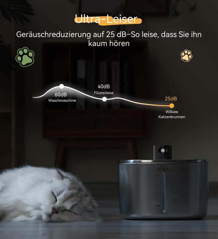 Katzenbrunnen Edelstahl Kabellos,4,1L 4000mAh, Schwarz, No Adapter | 4000mAh, 3 Modi (Sensor/Zeit/Da