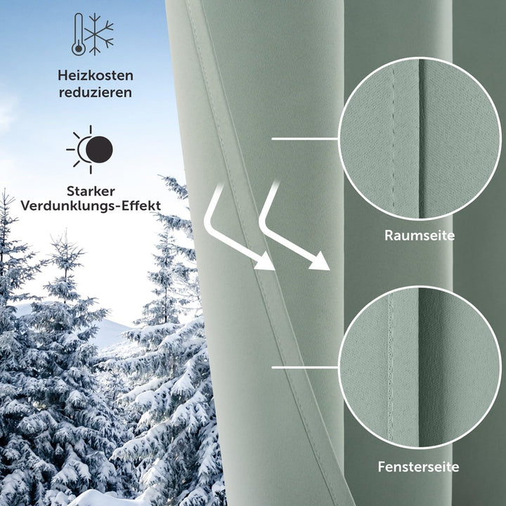 Blumtal Verdunklungsvorhänge 2er Set - Thermovorhang Hitzeschutz - Vorhang Blickdicht mit Ösen - Gar