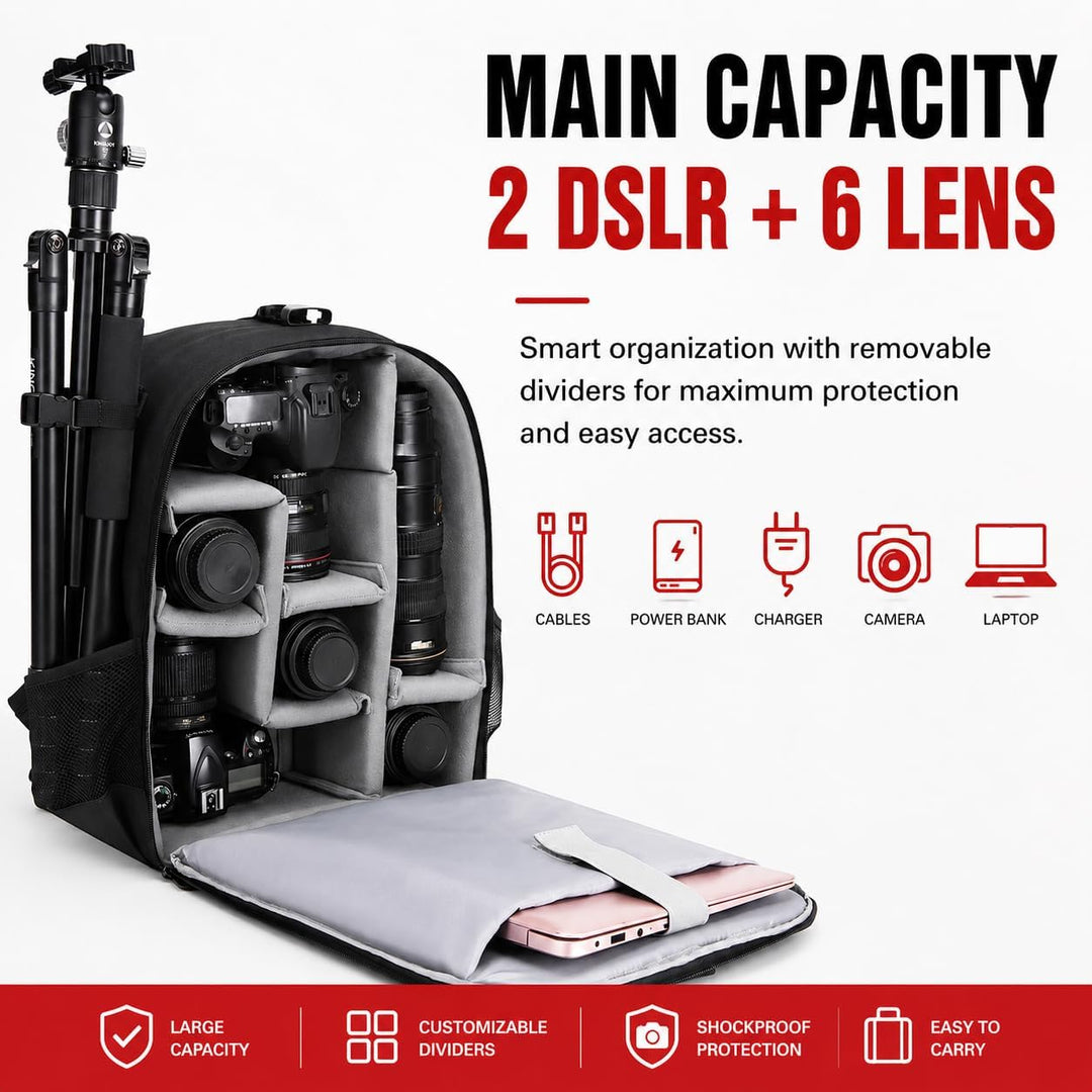 Cwatcun Kamerarucksack Camera Backpack Professioneller für spiegellose DSLR/SLR-Kamera, wasserdicht,