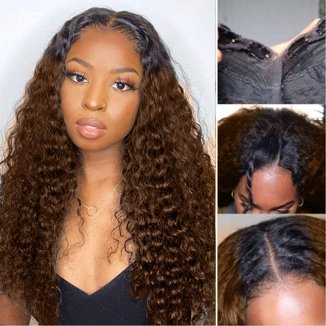 Brown Echthaar Perücke Water Wave V Part Human Hair Wig For Women High light Culy V Part Half Wig Hu