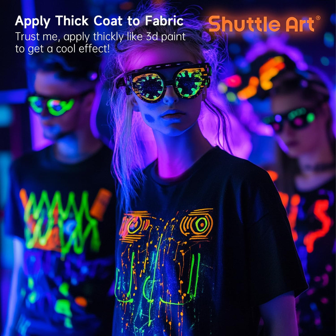 Shuttle Art Fluoreszierende Farbe, 12×60ml Leuchtfarben nachtleuchtend, Glow in the Dark nachtleucht