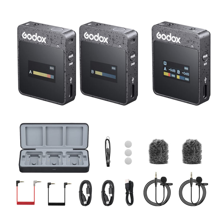 Godox MoveLink II M2 Drahtloses Mikrofonsystem (2 TX + 1 RX + Ladekoffer), 2.4G Wireless Noise Cance