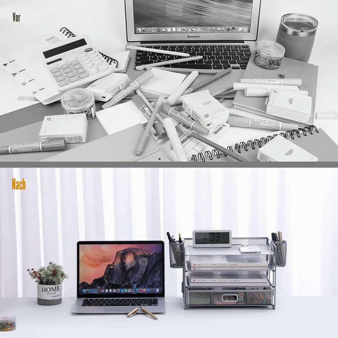Vikmyer 4-Trays Desktop File Organizer, Mesh Office Desk Supplies Organizer Dokument Brieffachhalter