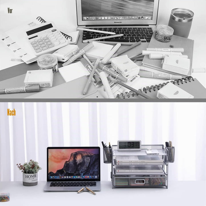Vikmyer 4-Trays Desktop File Organizer, Mesh Office Desk Supplies Organizer Dokument Brieffachhalter