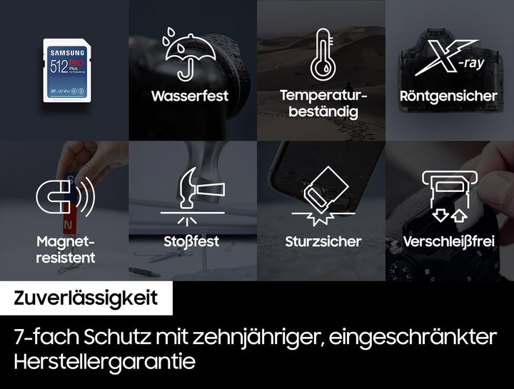 Samsung PRO Plus SD-Karte, 512 GB, UHS-I U3, Full HD & 4K UHD, 180 MB/s Lesen, 130 MB/s Schreiben, S