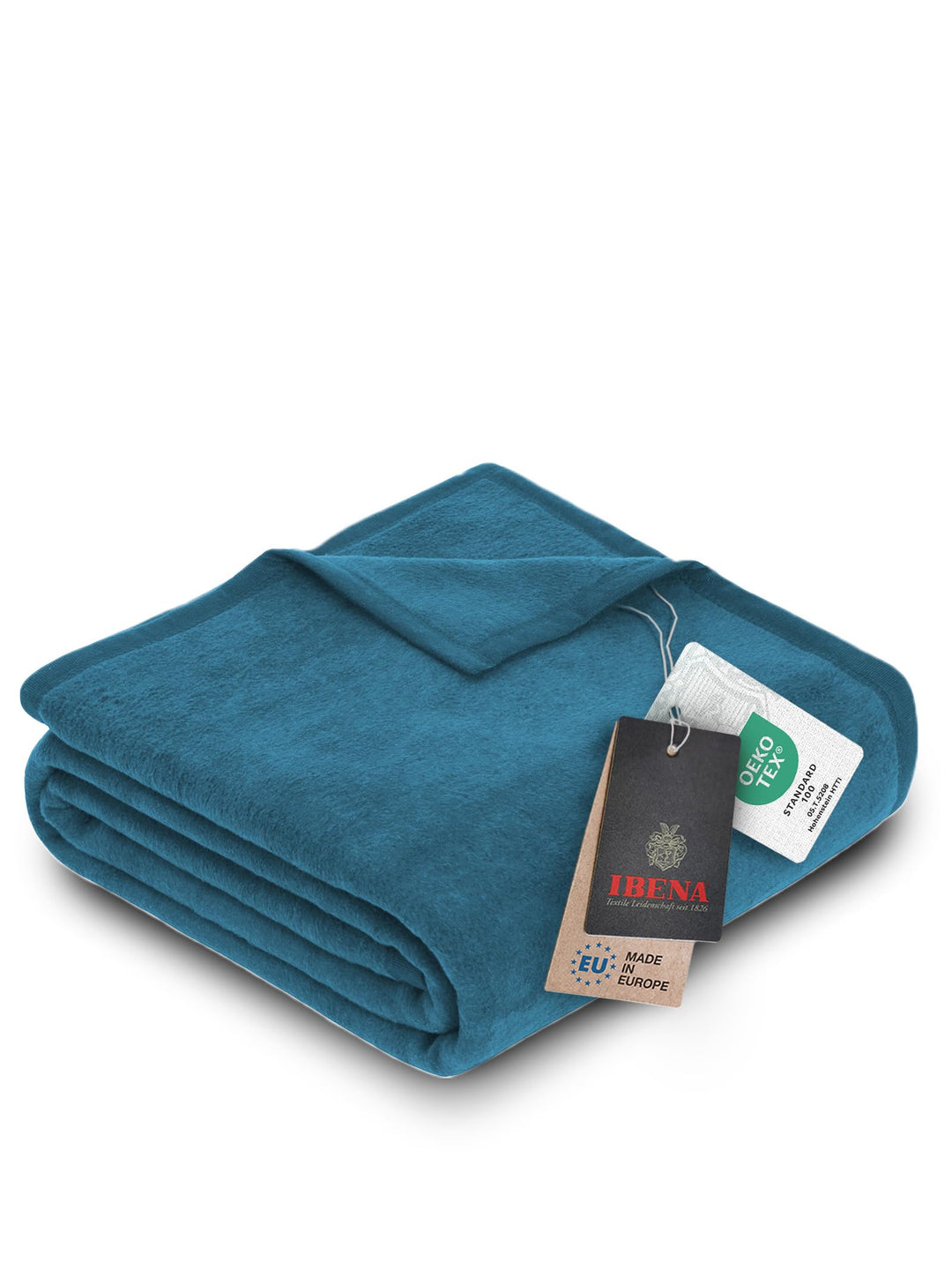 Ibena Porto XXL Decke 180x220 cm – Baumwollmischung weich, warm & waschbar, Tagesdecke Petrol einfar