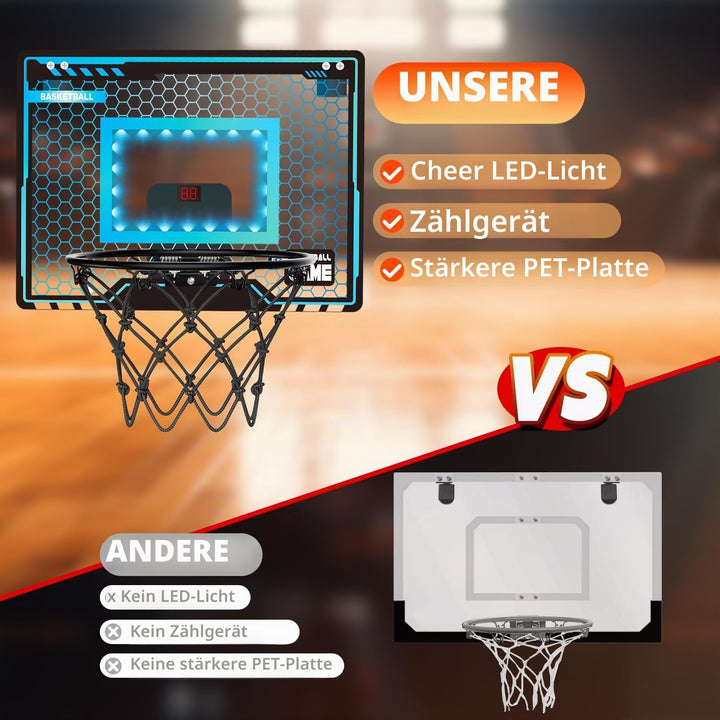 Basketballkorb Indoor Kinder, Led-Licht Mini Basketballkorb fürs Zimmer Mit 3 Bällen & Elektronische