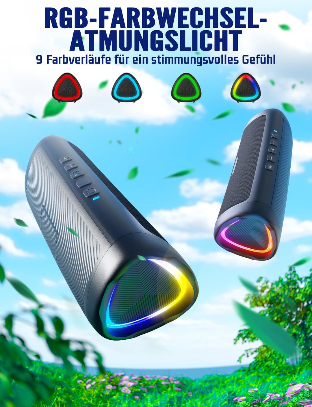 UOHHBOE Bluetooth Lautsprecher Bluetooth 5.3 Tragbarer Kabelloser Musikbox mit TWS Stereo RGB Lichte