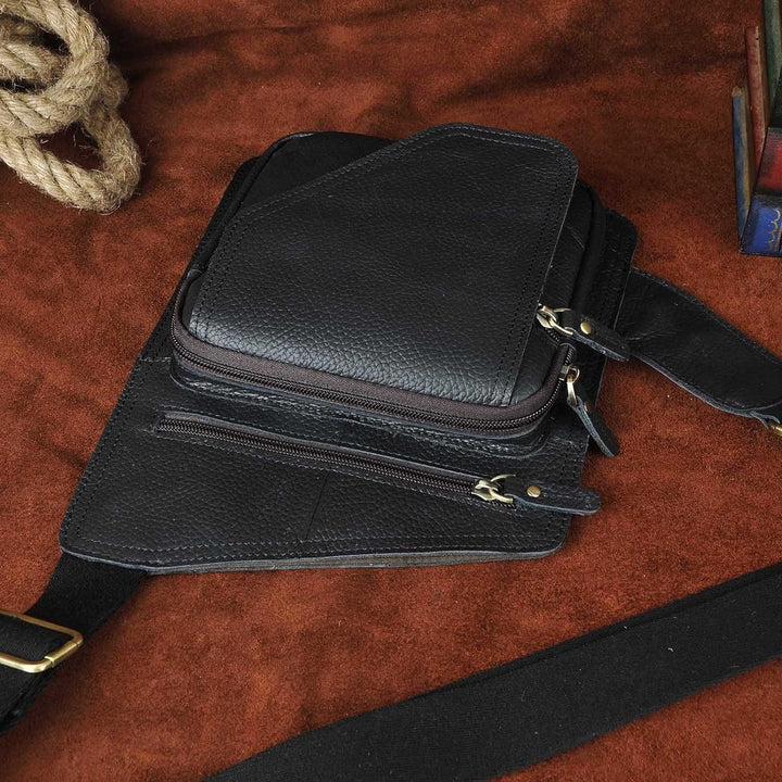 Le’aokuu Herren Echtes Leder Brusttasche Crossbody Bag Sling Bag Schultertasche Gurteltasche Umhänge
