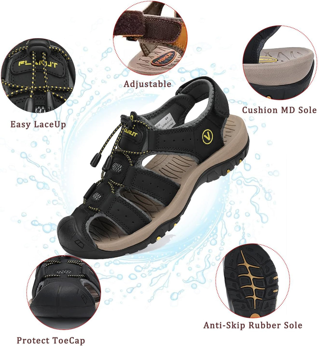 FLARUT Sandalen Herren Outdoorsandalen Sommer Wanderschuhe Trekkingsandalen Leder Strand Wandersanda