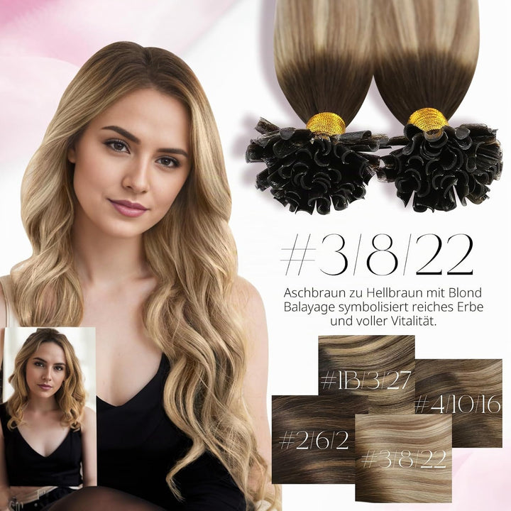 Moresoo Remy Echthaar Extensions Bondings Hot Fusion 45cm Haarverlängerung Echthaar Bondings Dunkelb