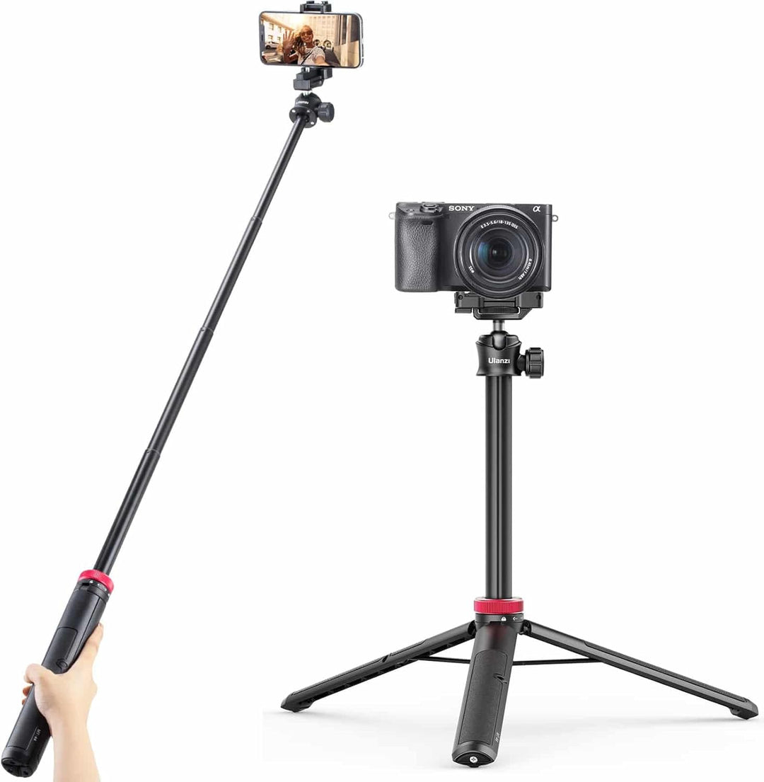 ULANZI MT-44 Selfie Stick Stativ für Telefon und Kamera – Max. 146 cm hoch – Ausziehbar – Schwarz/Ro