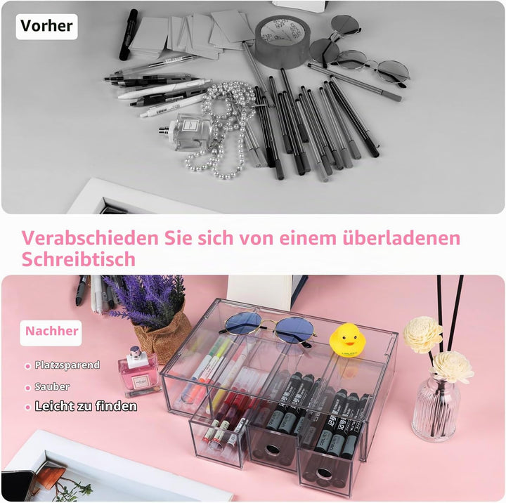 2 Stück Schubladenorganizer mit 8 Fächern Schubladenbox Stapelbar Schreibtisch-Organizer mit Herausn